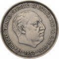 Испания 25 песет 1957 год - Франсиско Франко (66 внутри звезды)