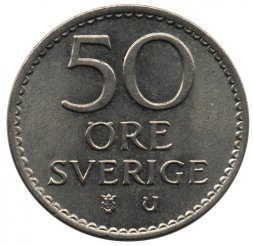 Швеция 50 эре 1963 год - Король Густав VI Адольф