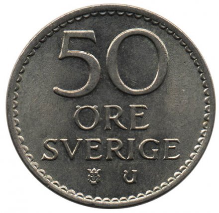 Швеция 50 эре 1963 год - Король Густав VI Адольф