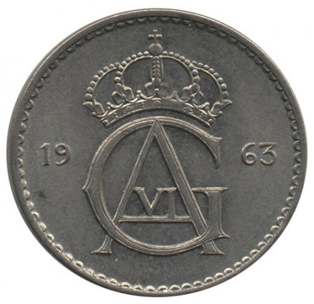 Швеция 50 эре 1963 год - Король Густав VI Адольф