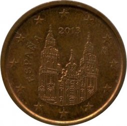 Испания 5 евроцентов 2013 год - Кафедральный собор Сантьяго-де-Компостела