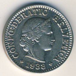 Швейцария 5 раппенов 1938 год