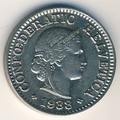 Швейцария 5 раппенов 1938 год