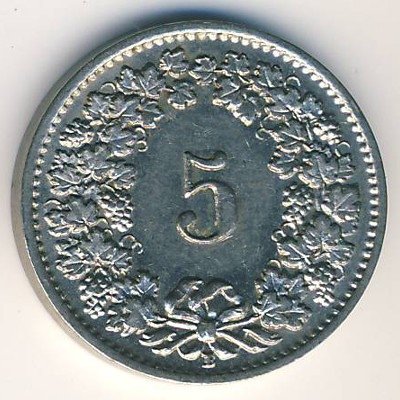 Швейцария 5 раппенов 1938 год