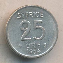 Швеция 25 эре 1954 год