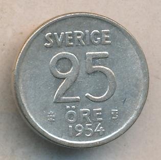 Швеция 25 эре 1954 год