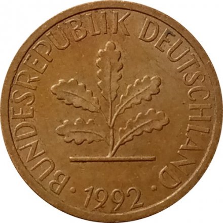 ФРГ 1 пфенниг 1992 год (J)
