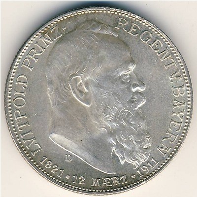Бавария 2 марки 1911 год