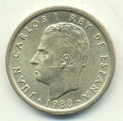 Монета Испания 100 песет 1988 год - Король Хуан Карлос I
