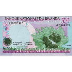 Руанда 500 франков 1998 год - Обезьяны UNC