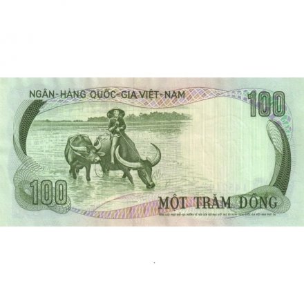 Вьетнам (Южный) 100 донгов 1972 год - Крестьянин на буйволе UNC