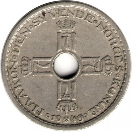 Норвегия 1 крона 1940 год - Король Хокон VII