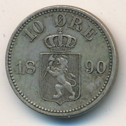 Норвегия 10 эре 1890 год