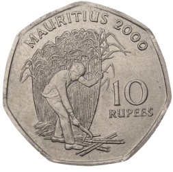 Маврикий 10 рупий 2000 год - Уборка тростника