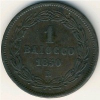 Монета Папская область 1 байоччо 1850 год