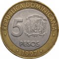 Доминиканская республика 5 песо 1997 год - 50 лет центральному банку