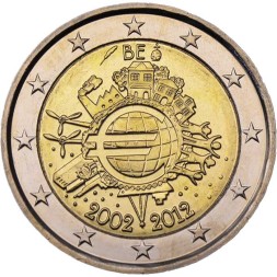 Бельгия 2 евро 2012 год - 10 лет наличному обращению евро