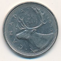Канада 25 центов 1990 год