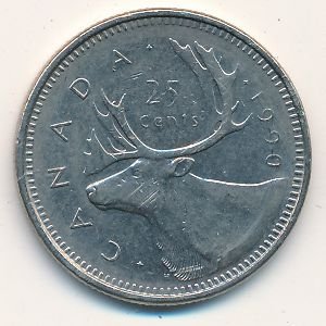 Канада 25 центов 1990 год