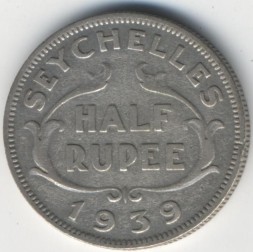 Монета Сейшелы 1/2 рупии 1939 год