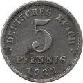 Германия 5 пфеннигов 1922 год (E)