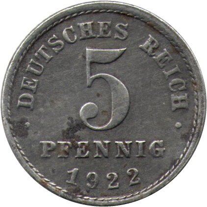 Германия 5 пфеннигов 1922 год (E)