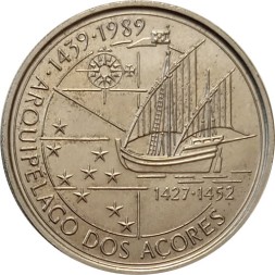 Португалия 100 эскудо 1989 год - Открытие Азорских островов (CuNi)