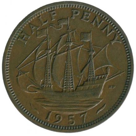 Великобритания 1/2 пенни 1957 год