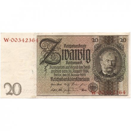Веймарская Республика 20 рейхсмарок 1929 год - XF-