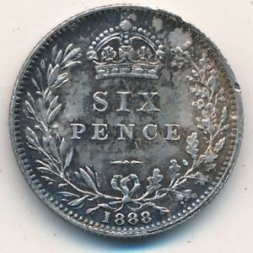 Великобритания 6 пенсов 1888 год
