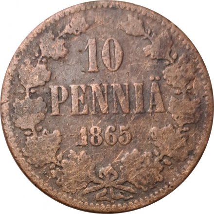 Финляндия 10 пенни 1865 год - F