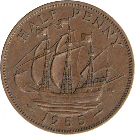 Великобритания 1/2 пенни 1955 год