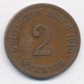 Германия 2 пфеннига 1910 год (E)