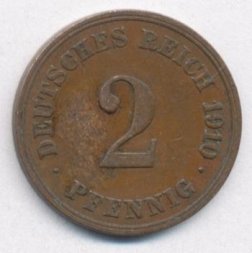 Германия 2 пфеннига 1910 год (E)