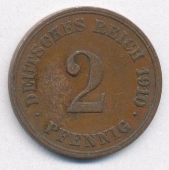 Германия 2 пфеннига 1910 год (E)