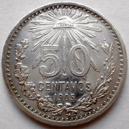 Мексика 50 сентаво 1905 год (редкий год)