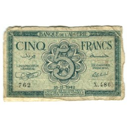 Алжир 5 франков 1942 год - G