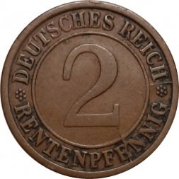 Веймарская республика 2 рентенпфеннига 1924 год (J)