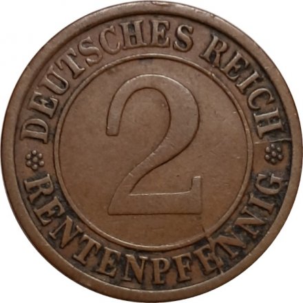 Веймарская республика 2 рентенпфеннига 1924 год (J)