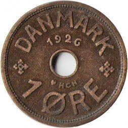 Дания 1 эре 1926 год - Король Кристиан X