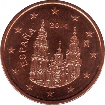 Испания 5 евроцентов 2014 год - Кафедральный собор Сантьяго-де-Компостела