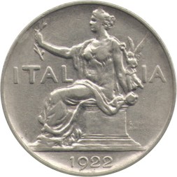 Монета Италия 1 лира 1922 год - Король Виктор Эммануил III
