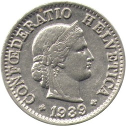 Монета Швейцария 5 раппенов 1939 год