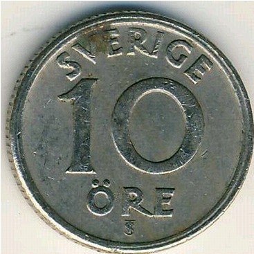 Швеция 10 эре 1947 год (никелевая бронза, &quot;GV&quot; на аверсе)