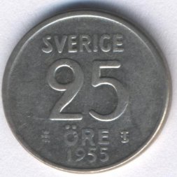 Швеция 25 эре 1955 год - Король Густав VI Адольф