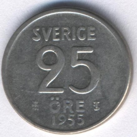 Швеция 25 эре 1955 год - Король Густав VI Адольф