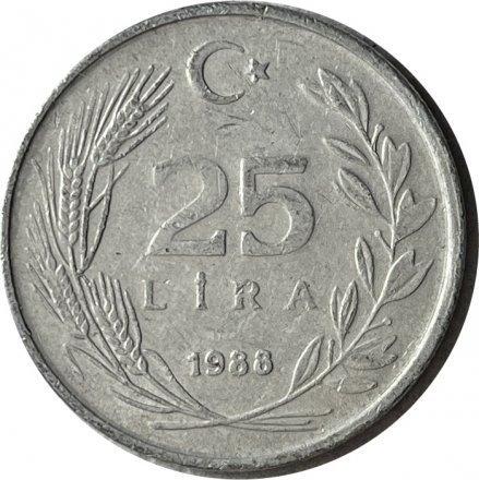 Турция 25 лир 1988 год