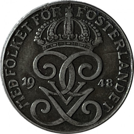 Швеция 2 эре 1948 год - Король Густав V