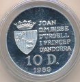Андорра 10 динеров 1989 год - Чемпионат мира по футболу 1990 /карта Италии/