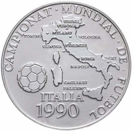 Андорра 10 динеров 1989 год - Чемпионат мира по футболу 1990 /карта Италии/